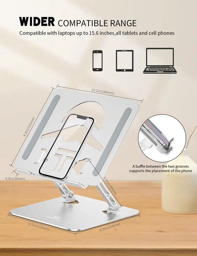 Alt view image 6 of 6 - Z-Shaped Laptop Stand for Desk Fits 10"-16" Notebook, Silver | Adjustable Ergonomic Riser With Portable Folding Design for Comfortable Desk Work, Fit for MacBook, Dell, Acer and HP Laptops