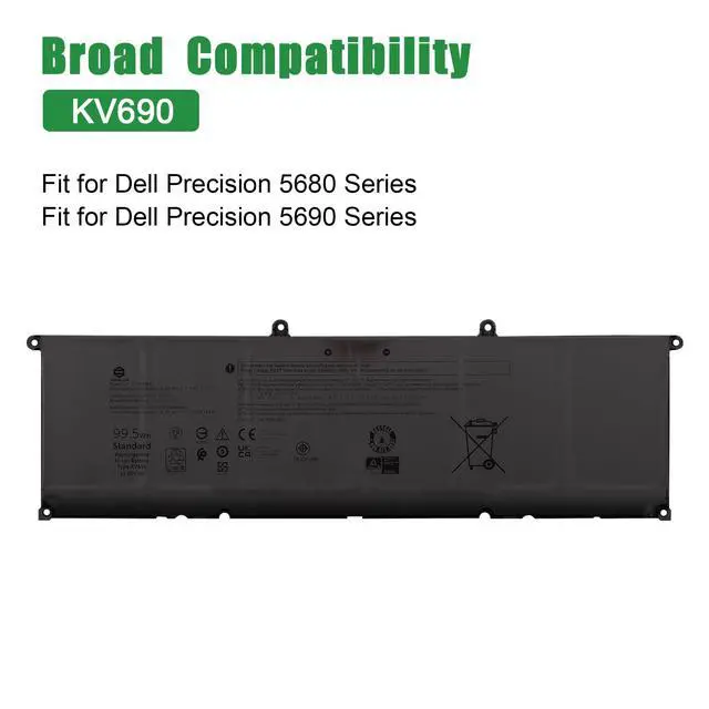Alt view image 5 of 6 - KV690 Laptop Battery Replacement for Dell Precision 5680 5690 Series Notebook 6D2HW 06D2HW Black 11.55V 99.5Wh 8399mAh