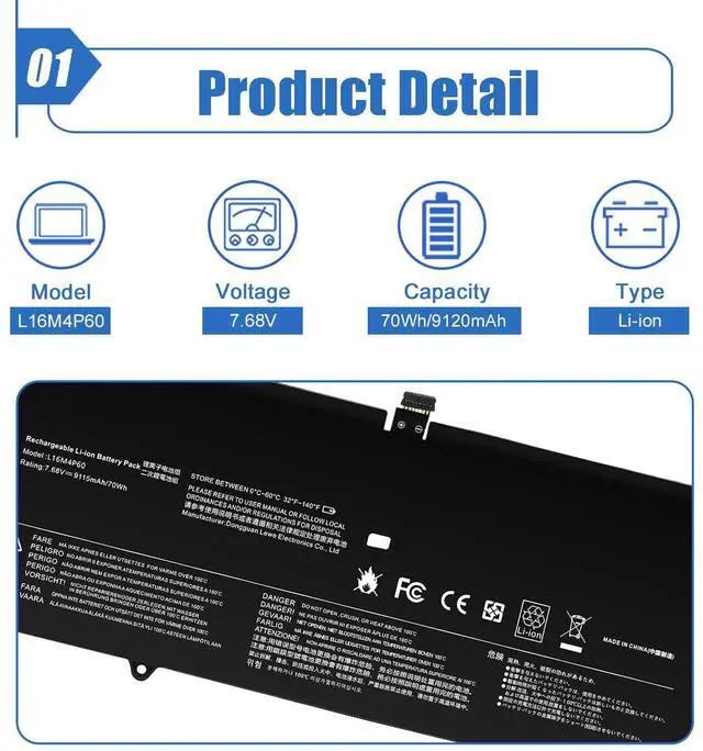 Alt view image 2 of 6 - L16M4P60 L16C4P61 laptop Battery Replacement for Lenovo Yoga 920 920-13IKB | For Lenovo Yoga 920-131KB Yoga 6 Pro-13IKB Ideapad Flex Pro-13IKB, 5B10W67249 SB10W67429 2ICP4/53/129-2, 7.68V 70Wh 9120mAh