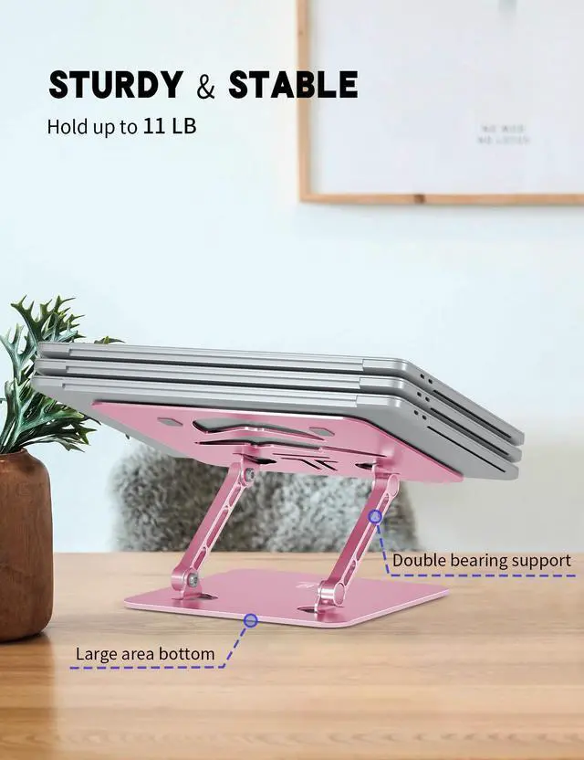 Alt view image 4 of 6 - Z-Shaped Laptop Stand for Desk Fits 10"-16" Notebook, Puce Pink | Adjustable Ergonomic Riser With Portable Folding Design for Comfortable Desk Work, Fit for MacBook, Dell, Acer and HP Laptops