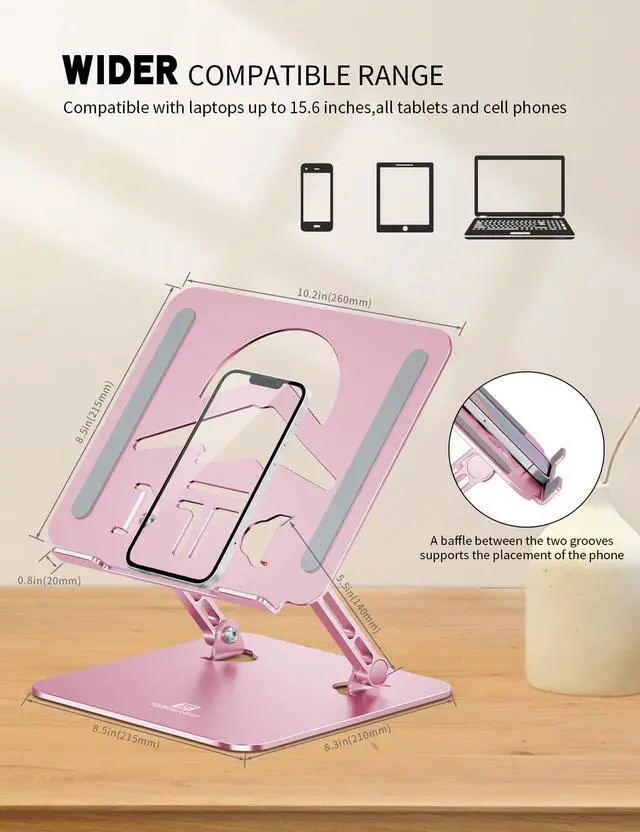 Alt view image 6 of 6 - Z-Shaped Laptop Stand for Desk Fits 10"-16" Notebook, Puce Pink | Adjustable Ergonomic Riser With Portable Folding Design for Comfortable Desk Work, Fit for MacBook, Dell, Acer and HP Laptops