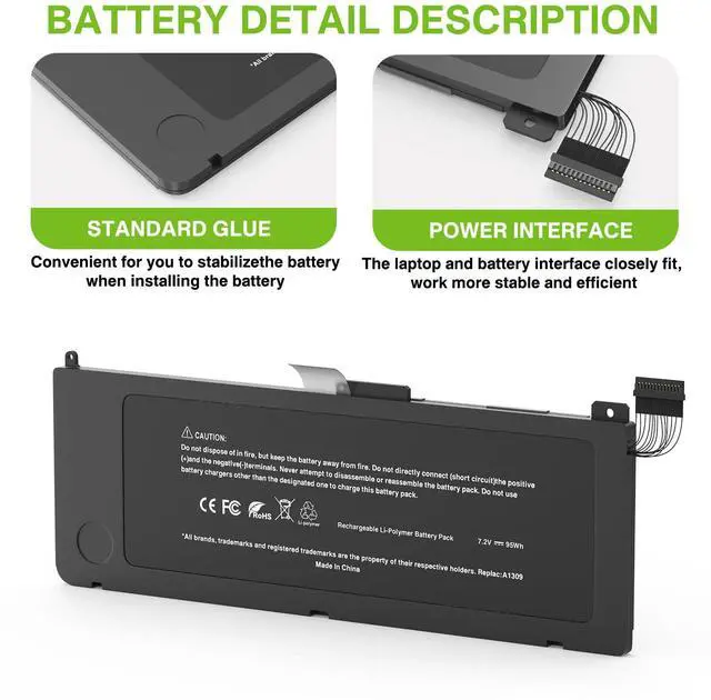Alt view image 3 of 6 - A1309 Battery A1297 Laptop Battery Replacement for MacBook Pro 17 inch A1297 (Only fit Early 2009 Mid2009 Mid2010 Version) EMC 2272, EMC 2329*, EMC 2352* MC226/A MC226CH/A MC226J/A 7.2V 95Wh