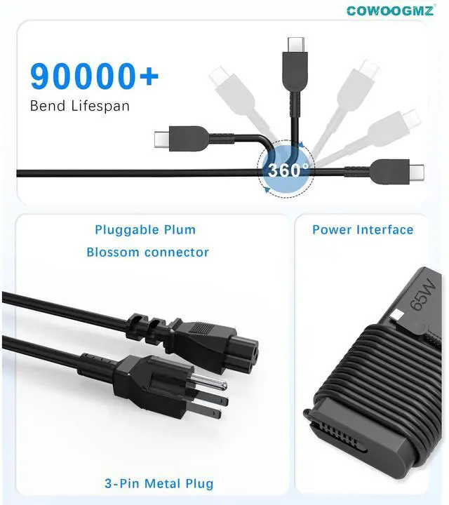 Alt view image 3 of 6 - Slim 65W USB C Laptop Charger Compatible with Lenovo Thinkpad,Yoga,Thinkbook,Chromebook AC Power Adapter-ThinkPad T14 T14s T15 E14 E15 X1Carbon X13 Computer Type C Fast Charger