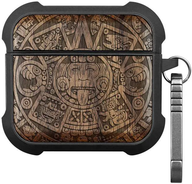 Main image of Solid Wood Case for AirPods 4, The Maya Calendar, Walnut | AirPods 4th Generation (2024, USB-C) Case with Quick-Release Keychain, Soft Shockproof TPU Cover, Artisan-Engraved Wood