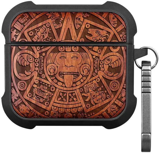 Main image of Solid Wood Case for AirPods 4, The Maya Calendar, Rosy | AirPods 4th Generation (2024, USB-C) Case with Quick-Release Keychain, Soft Shockproof TPU Cover, Artisan-Engraved Wood