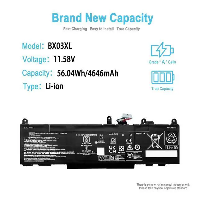 Alt view image 2 of 7 - BX03XL N59787-005 Replacement Laptop Battery for HP EliteBook 830 835 840 845 860 865 G11 ZBook Firefly 14 16 G11 Series BX03056XL BXO3XL N59733-B71 N59733-2D1 TPN-DB1S 56.04Wh 4646mAh