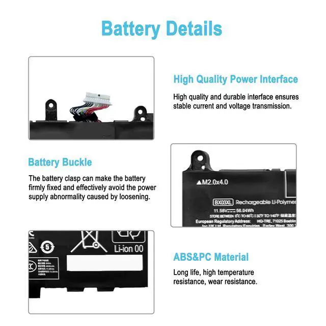 Alt view image 4 of 7 - BX03XL N59787-005 Replacement Laptop Battery for HP EliteBook 830 835 840 845 860 865 G11 ZBook Firefly 14 16 G11 Series BX03056XL BXO3XL N59733-B71 N59733-2D1 TPN-DB1S 56.04Wh 4646mAh
