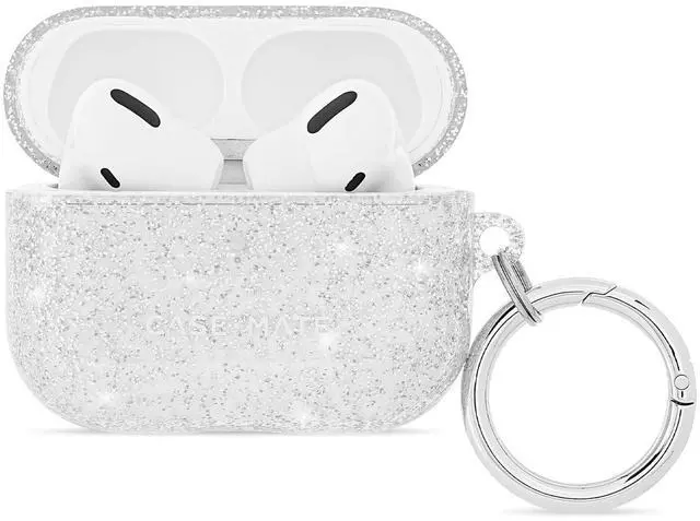 Main image of AirPods Pro 3 Case with Silver Ring Clip - Sheer Twinkle Silver | Stylish Wireless Charging Compatible Case for Keys, Tote, Purse & More - Protective Cover for AirPods Pro 3 with LED Display