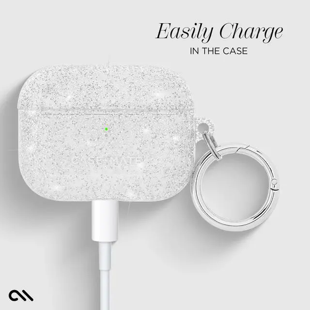 Alt view image 3 of 5 - AirPods Pro 3 Case with Silver Ring Clip - Sheer Twinkle Silver | Stylish Wireless Charging Compatible Case for Keys, Tote, Purse & More - Protective Cover for AirPods Pro 3 with LED Display