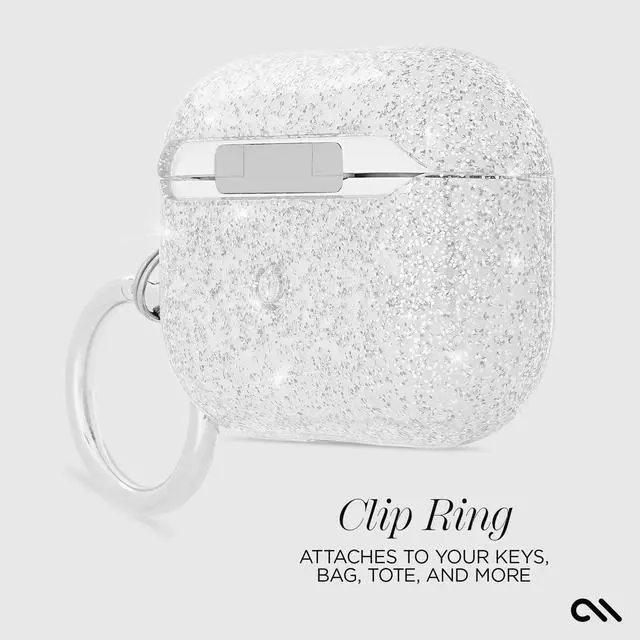 Alt view image 4 of 5 - AirPods Pro 3 Case with Silver Ring Clip - Sheer Twinkle Silver | Stylish Wireless Charging Compatible Case for Keys, Tote, Purse & More - Protective Cover for AirPods Pro 3 with LED Display