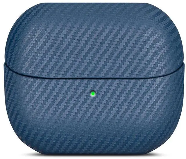 Alt view image 2 of 6 - Leather Case for Samsung Galaxy Buds 3 / Buds3 Pro / Buds3 FE Case | Selected Skin-friendly Cowhide Leather, Carbon Fibre Texture, Handmade Drop Protective Hard Cover for Samsung Earbuds - Blue