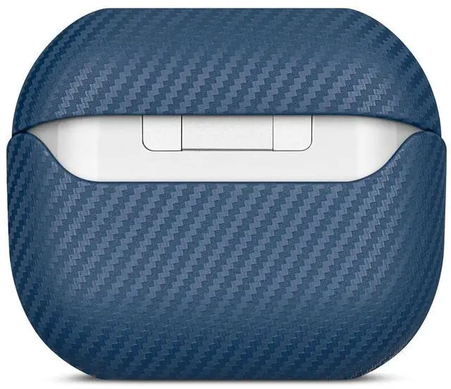 Alt view image 3 of 6 - Leather Case for Samsung Galaxy Buds 3 / Buds3 Pro / Buds3 FE Case | Selected Skin-friendly Cowhide Leather, Carbon Fibre Texture, Handmade Drop Protective Hard Cover for Samsung Earbuds - Blue