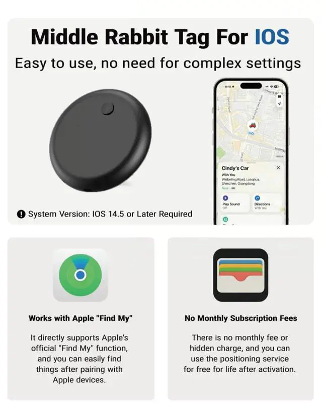 Alt view image 2 of 4 - Tracker Tag for Kids & Elderly for iPhone, GPS Tracking Device with Pin Silicone Case, Works with Apple Find My, No Monthly Fee, Child Locator for Backpack, Clothing, School Bag & Jacket
