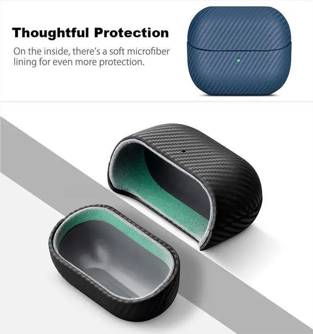 Alt view image 5 of 6 - Leather Case for Samsung Galaxy Buds 3 / Buds3 Pro / Buds3 FE Case | Selected Skin-friendly Cowhide Leather, Carbon Fibre Texture, Handmade Drop Protective Hard Cover for Samsung Earbuds - Blue