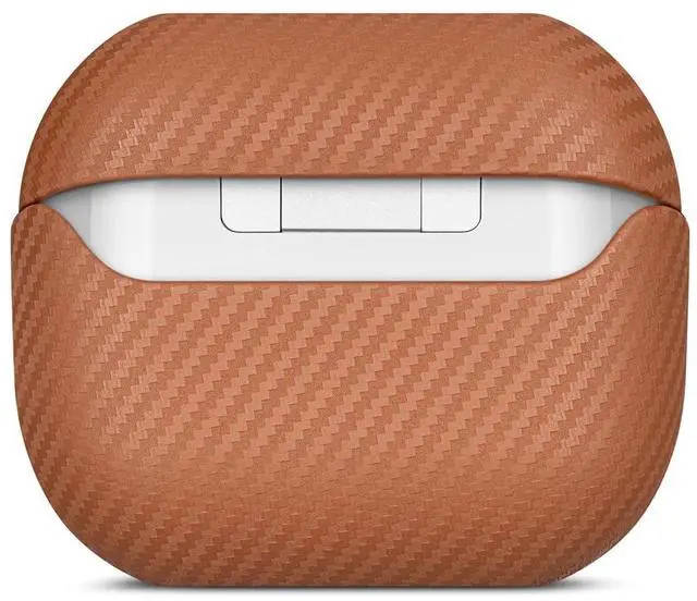 Alt view image 4 of 7 - Leather Case for Samsung Galaxy Buds 3 / Buds3 Pro / Buds3 FE Case | Selected Skin-friendly Cowhide Leather, Carbon Fibre Texture, Handmade Drop Protective Hard Cover for Samsung Earbuds - Brown