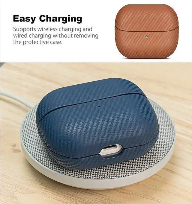 Alt view image 7 of 7 - Leather Case for Samsung Galaxy Buds 3 / Buds3 Pro / Buds3 FE Case | Selected Skin-friendly Cowhide Leather, Carbon Fibre Texture, Handmade Drop Protective Hard Cover for Samsung Earbuds - Brown