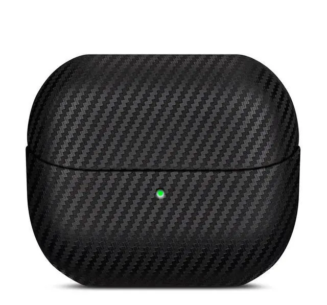 Alt view image 2 of 6 - Leather Case for Samsung Galaxy Buds 3 / Buds3 Pro / Buds3 FE Case | Selected Skin-friendly Cowhide Leather, Carbon Fibre Texture, Handmade Drop Protective Hard Cover for Samsung Earbuds - Black