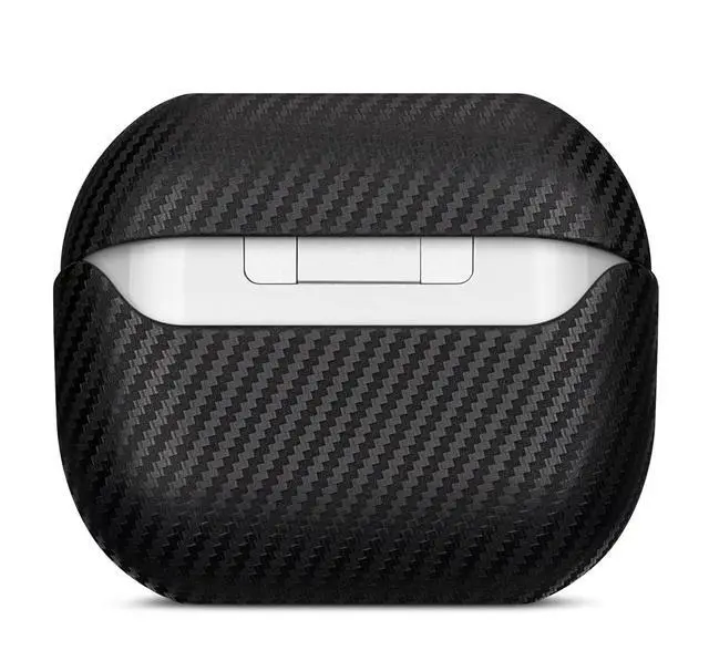 Alt view image 3 of 6 - Leather Case for Samsung Galaxy Buds 3 / Buds3 Pro / Buds3 FE Case | Selected Skin-friendly Cowhide Leather, Carbon Fibre Texture, Handmade Drop Protective Hard Cover for Samsung Earbuds - Black