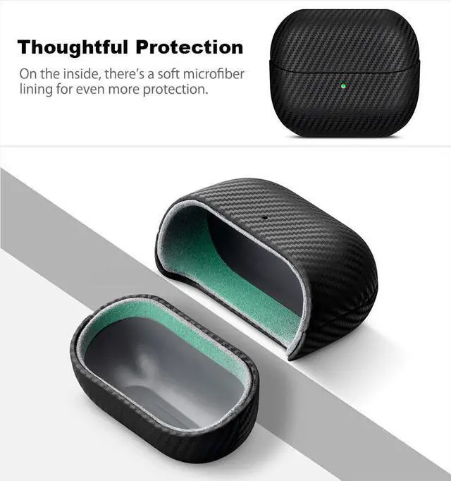 Alt view image 5 of 6 - Leather Case for Samsung Galaxy Buds 3 / Buds3 Pro / Buds3 FE Case | Selected Skin-friendly Cowhide Leather, Carbon Fibre Texture, Handmade Drop Protective Hard Cover for Samsung Earbuds - Black