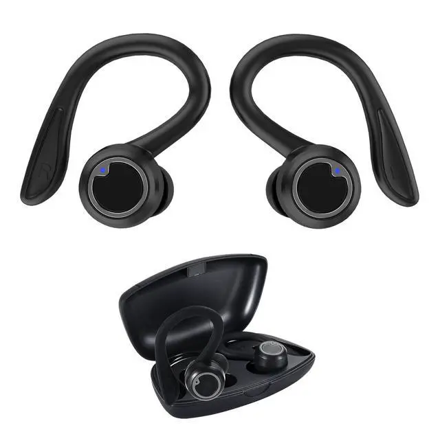 Main image of OSE Sport Hook Bluetooth Wireless Earbuds, 2-in-1 Detachable Hook, Active Noise Canceling, 12 Hours Playtime, Charging Case, Button Controls, Built-in Mic, USB-C Cable, Black