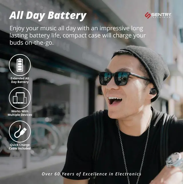 Alt view image 4 of 6 - OSE Sport Hook Bluetooth Wireless Earbuds, 2-in-1 Detachable Hook, Active Noise Canceling, 12 Hours Playtime, Charging Case, Button Controls, Built-in Mic, USB-C Cable, Black