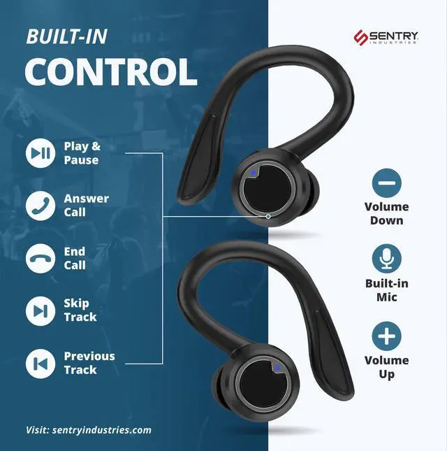 Alt view image 5 of 6 - OSE Sport Hook Bluetooth Wireless Earbuds, 2-in-1 Detachable Hook, Active Noise Canceling, 12 Hours Playtime, Charging Case, Button Controls, Built-in Mic, USB-C Cable, Black