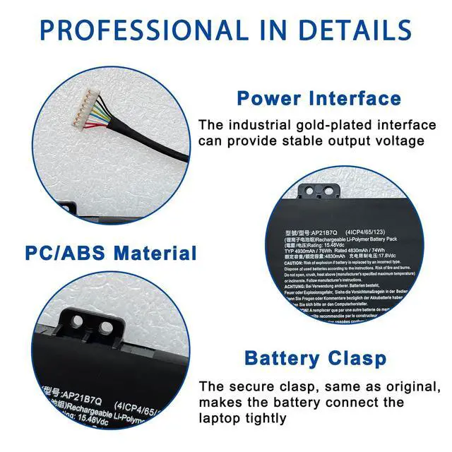 Alt view image 5 of 6 - AP21B7Q Laptop Battery 76Wh Replacement for Acer Predator Triton 300 SE PT314 51S 51NZ 52ML, for Swift Edge SFX16-61G Swift X 14 SFX14-71G Swift X SFX14-71G 52ZX 5911 74EQ Series 15.48V