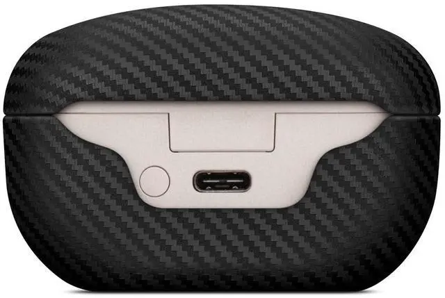 Alt view image 3 of 7 - Leather Case - for WF-1000XM5 Case Cover - Selected Skin-Friendly Leather, with Carbon Fibre Texture, Handmade Shockproof Protective Hard Cover for Sony WF 1000XM5 Earbuds - Black