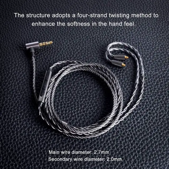 Alt view image 2 of 6 - Earphone Upgrade Cable,MMCX Earbuds Replacement Cord,4 Cores OFC Silver Plated Earphones Audio Adapter with Mic for Shure SE215 SE315 SE535 (mmcx,Gray,Mic)
