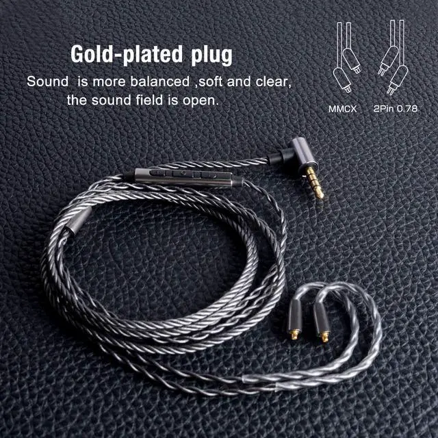 Alt view image 3 of 6 - Earphone Upgrade Cable,MMCX Earbuds Replacement Cord,4 Cores OFC Silver Plated Earphones Audio Adapter with Mic for Shure SE215 SE315 SE535 (mmcx,Gray,Mic)