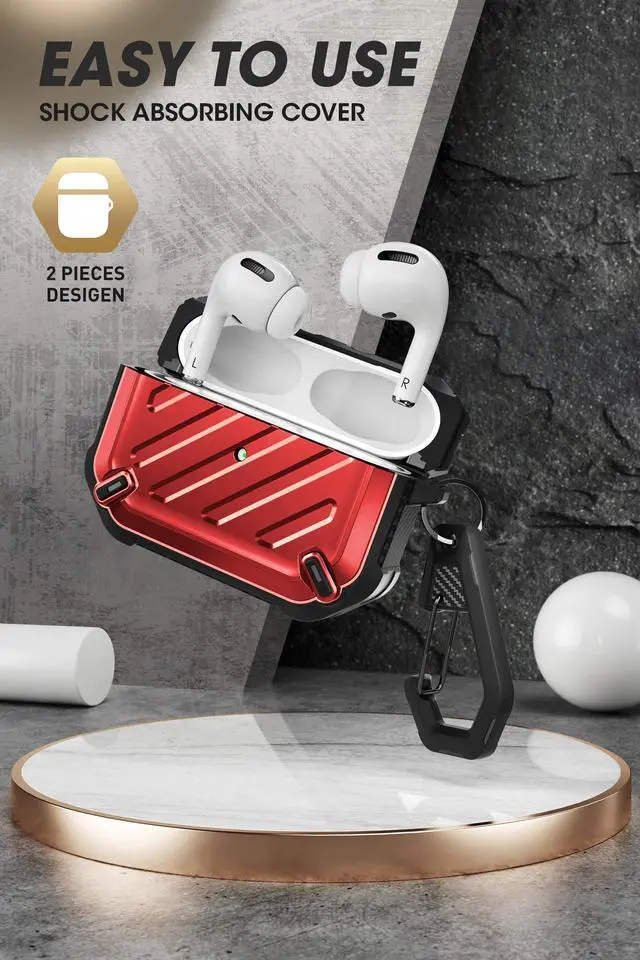Alt view image 3 of 6 - for Airpods Pro Case (2023/2022 / 2019) with Carabiner, Red | Military-Grade Drop Protection, Anti-Scratch Hard Shell Cover for AirPods Pro 1st / 2nd, Supports Wireless Charging, UB Pro
