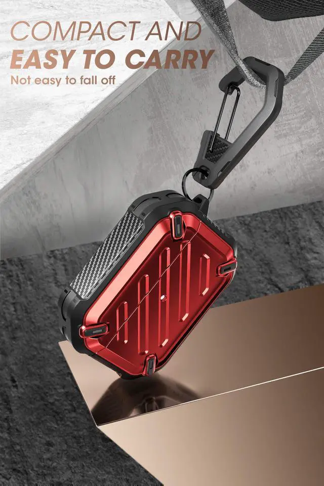 Alt view image 4 of 6 - for Airpods Pro Case (2023/2022 / 2019) with Carabiner, Red | Military-Grade Drop Protection, Anti-Scratch Hard Shell Cover for AirPods Pro 1st / 2nd, Supports Wireless Charging, UB Pro