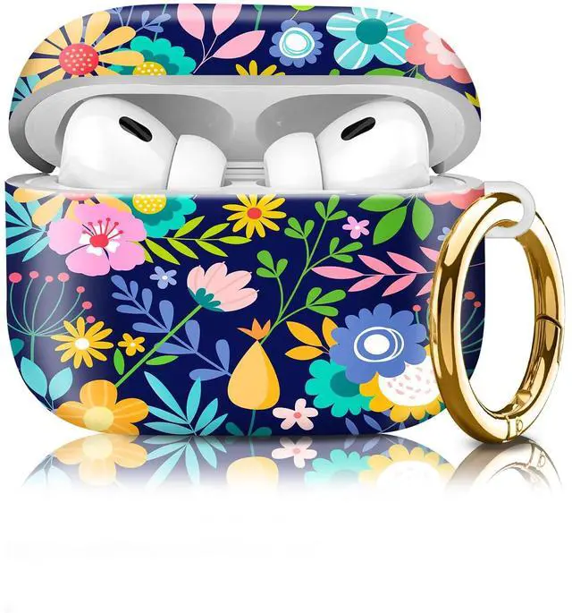 Main image of Compatiable with AirPod Pro 2nd/1st Generation Case,Lightweight & Durable Resistant Hard Case with Keychain,Stylish Design AirPod Case Cover for Women(Blue Flawers)