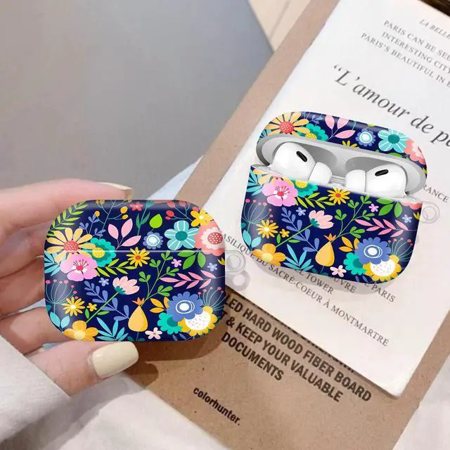 Alt view image 5 of 6 - Compatiable with AirPod Pro 2nd/1st Generation Case,Lightweight & Durable Resistant Hard Case with Keychain,Stylish Design AirPod Case Cover for Women(Blue Flawers)