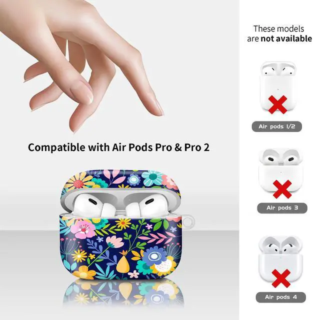 Alt view image 6 of 6 - Compatiable with AirPod Pro 2nd/1st Generation Case,Lightweight & Durable Resistant Hard Case with Keychain,Stylish Design AirPod Case Cover for Women(Blue Flawers)