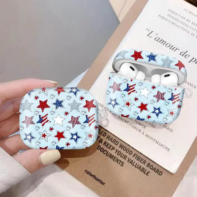 Alt view image 5 of 6 - Compatiable with AirPod Pro 2nd/1st Generation Case,Lightweight & Durable Resistant Hard Case with Keychain,Stylish Design AirPod Case Cover for Women(American Stars Stripes)