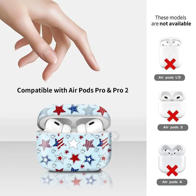 Alt view image 6 of 6 - Compatiable with AirPod Pro 2nd/1st Generation Case,Lightweight & Durable Resistant Hard Case with Keychain,Stylish Design AirPod Case Cover for Women(American Stars Stripes)
