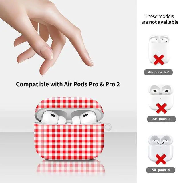 Alt view image 6 of 6 - Compatiable with AirPod Pro 2nd/1st Generation Case,Lightweight & Durable Resistant Hard Case with Keychain,Stylish Design AirPod Case Cover for Women(Red White Checkered)
