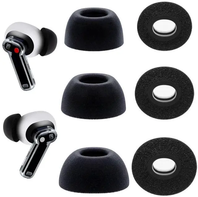 Main image of Replacement Foam Ear Tips for Nothing Ear/Ear (a)/ Ear (3) Earbuds | Memory Foam Tips, 3 Pairs (S/M/L) Black