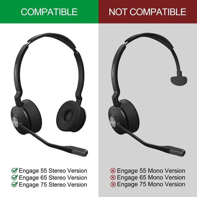 Alt view image 2 of 7 - Engage 75 Ear Pads Replacement Ear Cushions Cover for Jabra Engage 55 65 | Engage 75 Stereo Headset Covers with Memory Foam, Not Fit Engage Mono