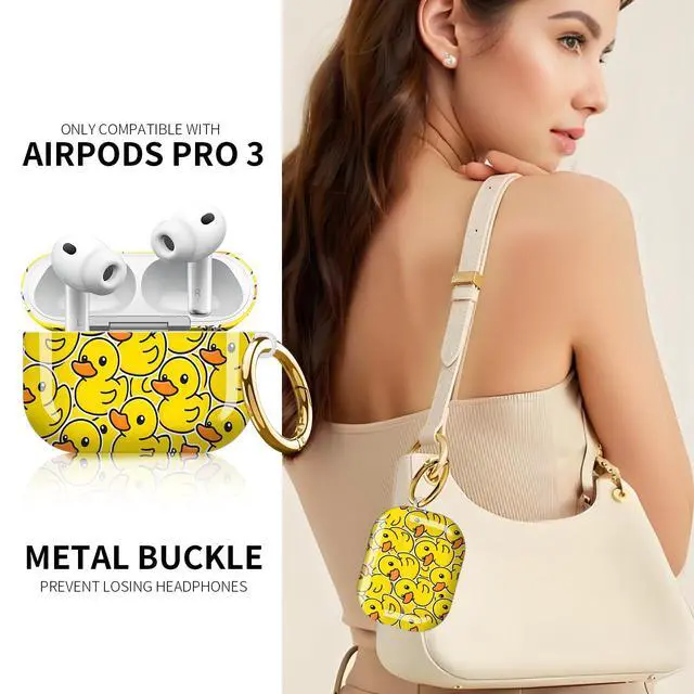 Alt view image 2 of 6 - Compatible with AirPod Pro 3rd Generation Case 2025,Fashion Protective Cover with Keychain, Anti-Scratch, Drop Protection,Shockproof Cover for AirPod Pro 3 Women(Yellow Ducks)