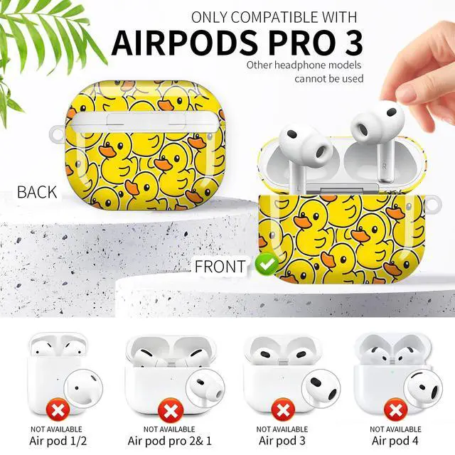 Alt view image 3 of 6 - Compatible with AirPod Pro 3rd Generation Case 2025,Fashion Protective Cover with Keychain, Anti-Scratch, Drop Protection,Shockproof Cover for AirPod Pro 3 Women(Yellow Ducks)