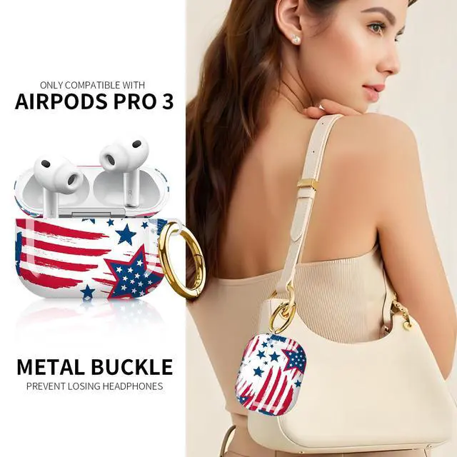 Alt view image 2 of 6 - Compatible with AirPod Pro 3rd Generation Case 2025,Fashion Protective Cover with Keychain, Anti-Scratch, Drop Protection,Shockproof Cover for AirPod Pro 3 Women(4th of July American Flag)