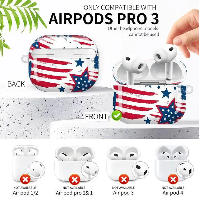 Alt view image 3 of 6 - Compatible with AirPod Pro 3rd Generation Case 2025,Fashion Protective Cover with Keychain, Anti-Scratch, Drop Protection,Shockproof Cover for AirPod Pro 3 Women(4th of July American Flag)