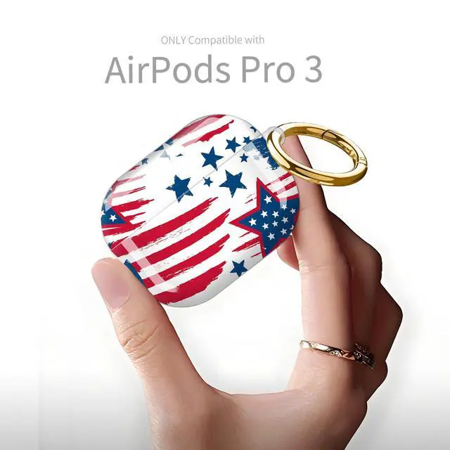 Alt view image 6 of 6 - Compatible with AirPod Pro 3rd Generation Case 2025,Fashion Protective Cover with Keychain, Anti-Scratch, Drop Protection,Shockproof Cover for AirPod Pro 3 Women(4th of July American Flag)