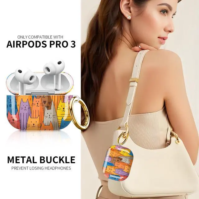 Alt view image 2 of 6 - Compatible with AirPod Pro 3rd Generation Case 2025,Fashion Protective Cover with Keychain, Anti-Scratch, Drop Protection,Shockproof Cover for AirPod Pro 3 Women(Cartoon Cats)