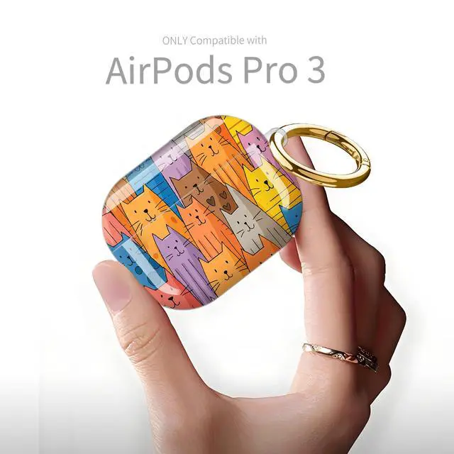Alt view image 6 of 6 - Compatible with AirPod Pro 3rd Generation Case 2025,Fashion Protective Cover with Keychain, Anti-Scratch, Drop Protection,Shockproof Cover for AirPod Pro 3 Women(Cartoon Cats)