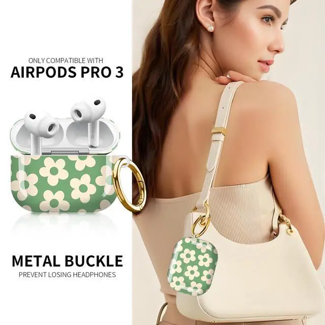 Alt view image 2 of 6 - Compatible with AirPod Pro 3rd Generation Case 2025,Fashion Protective Cover with Keychain, Anti-Scratch, Drop Protection,Shockproof Cover for AirPod Pro 3 Women(Vintage Groovy Flowers)