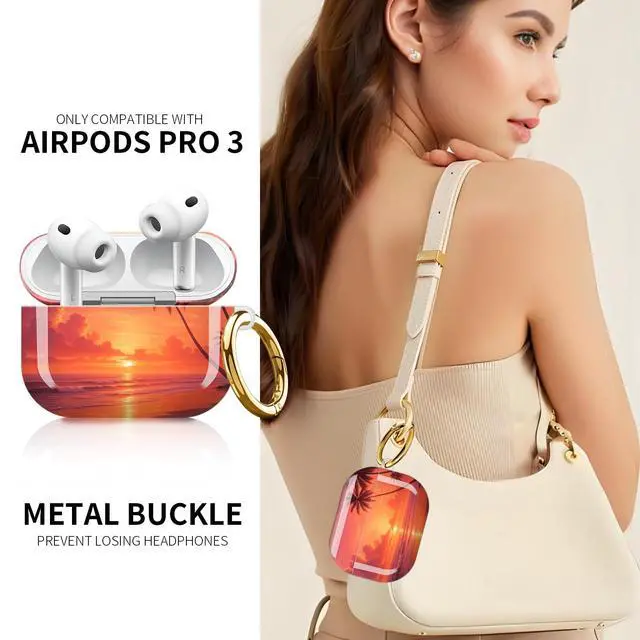 Alt view image 2 of 6 - Compatible with AirPod Pro 3rd Generation Case 2025,Fashion Protective Cover with Keychain, Anti-Scratch, Drop Protection,Shockproof Cover for AirPod Pro 3 Women(Sunset Beach)