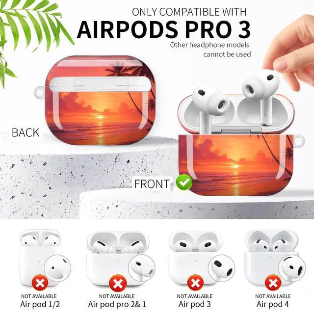 Alt view image 3 of 6 - Compatible with AirPod Pro 3rd Generation Case 2025,Fashion Protective Cover with Keychain, Anti-Scratch, Drop Protection,Shockproof Cover for AirPod Pro 3 Women(Sunset Beach)